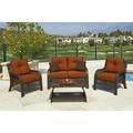 Northcape 4pc Brown and Orange Wicker Tempered Glass Furniture Set with Cushions - 39.5