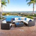 Faviola 6 Seater Outdoor Wicker Sectional Sofa Set with Aluminum Frame and Cushions Multibrown Beige