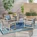 Camdyn Outdoor Acacia Wood and Wicker Club Chairs Set of 4 Gray Mixed Black