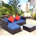 Outdoor Sectional Sofa Sets 3 Piece Patio Wicker Patio Furniture Set 3-Seating Sofa 1 Ottoman&Coffee Table Patio Conversation Sets for Backyard Lawn Bistro Pool Garden Blue Cushions W10959