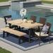 Damari Outdoor 6 Piece Acacia Wood Dining Set with Wicker Dining Chairs with Cushions Brushed Grey Brushed Mahogany Brown CrÃ¨me