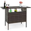 Best Choice Products Outdoor Patio Wicker Bar Counter Table w/ 2 Steel Shelves 2 Sets of Rails - Brown