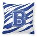 Carolines Treasures CJ1034-BPW1414 Letter B Initial Tiger Stripe Blue and White Fabric Decorative Pillow 14Hx14W