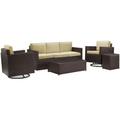 Crosley Palm Harbor 5 Piece Wicker Patio Sofa Set in Brown and Sand