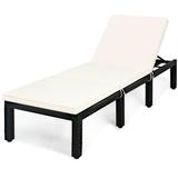Patiojoy Patio Rattan Lounge Chair Cushioned Chaise Height Adjustable