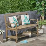 Larry Outdoor Rustic Acacia Wood Bench with Shelf Gray