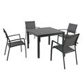 Hanover Naples 5-Piece Square Outdoor Dining Set | Aluminum Patio Table and Chairs Set for 4 | Modern Rust-Resistant Material with Stylish Gray Fabric and Matte Black Frames | NAPLESDN5PCSQ-GRY