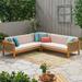 Noble House Linwood 3 Piece Outdoor Wood and Wicker Sectional Sofa Set in Beige