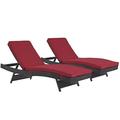 Modern Contemporary Urban Design Outdoor Patio Balcony Chaise Lounge Chair ( Set of 2) Red Rattan