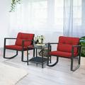 Costway 3PCS Patio Rattan Furniture Set Rocking Chairs Cushioned Sofa Burgundy