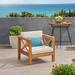 Elisha Outdoor Acacia Wood Club Chair with Cushion Teak and Beige