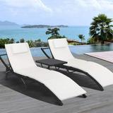 Lacoo 3 Pieces Outdoor Chaise Lounge Chair Patio Furniture Adjustable Folding PE Rattan Lounge Chair Beige