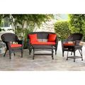 Jeco 5pc Wicker Conversation Set in Espresso with Red Orange Cushions