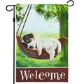 G128 - Home Decorative Garden Flag Decorated with Sleeping Puppy Dog and Welcome Quote 12 x 18