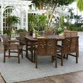 Walker Edison Dark Brown Chevron 7-Piece Wood Outdoor Patio Dining Set