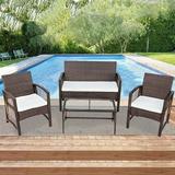 Outdoor Patio Furniture Sets 4 Piece Brown Wicker Outdoor Porch Conversation Sets 2pcs Arm Chairs 1pc Loveseat&Coffee Table Patio Bar Set Dining Set for Backyard Lawn Porch Poolside Garden W7775