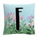 Pink Floral Garden Letter Illustration F By Abc 16 X 16 Decorative Throw Pillow