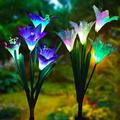 Outdoor Solar Garden Stake Lights - 2 Pack Solite Solar Powered Lights with 8 Lily Flower Multi-color Changing LED Solar Stake Lights for Garden Patio Backyard (Purple and White)