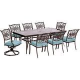 Hanover Traditions 9-Piece Dining Set in Blue with Extra Large Glass-Top Dining Table
