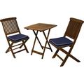Outdoor Interiors Eucalyptus Wood 3-Piece Square Foldable Bistro Outdoor Furniture Patio Set Table and 2 Chairs with Cushions Blue