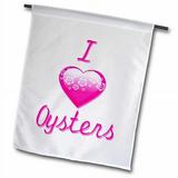 3dRose Pretty Pink Flowery I Love Oysters Garden Flag 18 by 27-Inch