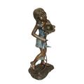 Girl Holding a Flower Fountain Bronze Statue - Size: 15 L x 15 W x 35 H.