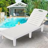 Chaise Lounge for Beach Patio Furniture Single Outdoor Chaise Lounge Chair with Adjustable Backrest/Retractable Tray Plastic Reclining Lounge Chair for Backyard Porch Pool Max Holds 330LBS L4555