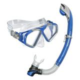 U.S. Divers Cozumel Snorkeling Combo for Adults - Comfortable Silicone Skirt Anti-Fog Coated Shatter Resistant Mask Submersible Dry Top Snorkel with Purge (Blue)