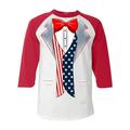 Shop4Ever Men s 4th of July USA Tuxedo American Flag Costume Raglan Baseball Shirt X-Small White/Red