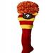 Majek #9 Hybrid Rescue Utility Red & Yellow Golf Headcover Knit Pom Pom Retro Classic Vintage Head Cover