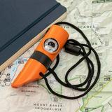 7 in 1 Survival Whistle Multi-Case with LED Flashlight Compass Mirror - Orange