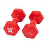 CanDo Vinyl Coated Dumbbells Pair Red 6 lb 2pc Handheld Weights for Muscle Training and Workouts Color Coded Anti-Roll Home Gym Equipment Beginner and Pro
