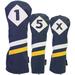 Majek Retro Golf Headcovers Blue White and Yellow Vintage Leather Style 1 5 X Driver Fairway Woods Head Cover Classic Look