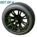 Voodoo 14 Black Golf Cart Wheels with Low Profile Street Tires - Set of 4