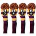 Majek #3 4 5 & 6 Hybrid Combo Pack Rescue Utility Purple & Yellow Golf Headcover Knit Pom Pom Retro Classic Vintage Head Cover