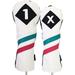 Majek Golf Vintage Headcovers White Seafoam Teal Pink Stripe Premium Retro Leather Style 1 & X Driver and Fairway Head Covers Fits 460cc Drivers and All Modern Metal Woods Custom Design in California