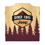 Dart Board Cabinet Set- Jeep Sunset Mountain Dartboard Game Includes 6 Steel Tip Darts Scoreboard & Hanging Wood Cupboard