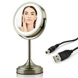 Ovente LED Lighted Tabletop Cosmetic Mirror 7 Inch Dual-Sided 1x/7x Magnification Rechargeable & Wireless Nickel Brushed (MCTR70BR1X7X)