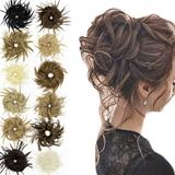 LELINTA 2PCS Fluffy Messy Wavy Ponytail Bun Hair Piece Ponytail Hair Extensions Scrunchies Updo Hairpiece Curly Bun Synthetic Extensions Chignon for Women Ladies