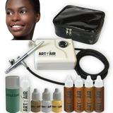 Art of Air DARK Complexion Professional Airbrush Cosmetic Makeup System / 4pc Foundation Set with Blush Bronzer Shimmer and Primer Makeup Airbrush Kit