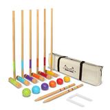GoSports Standard Backyard Outdoor 6 Person Lawn Kid and Adult Croquet Game Set