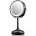 Ovente 7 Lighted Tabletop Makeup Mirror 1X & 7X Magnifier Spinning Double Sided Round LED Great for Vanity Bath & Bedroom Battery Powered Antique Bronze MCT70ABZ1X7X