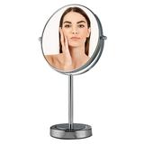Ovente 8 Tabletop Mirror 1X & 7X Magnification Adjustable Double Sided Round Table Mirror Flip for Closeup View Compact for Cubicle Vanity and Travel Polished Chrome MNLMT80CH1X7X