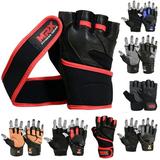 MRX Weight Lifting Gloves Gym Power Training Fitness Bodybuilding Glove Long Wrist Strap Black / Red XL