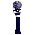 Majek Lob Wedge (LW) Hybrid Rescue Utility Blue & White Golf Headcover Knit Pom Pom Retro Classic Vintage Head Cover