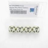 Ivory Opaque Dice with Black Numbers D20 Aprox 16mm (5/8in) Pack of 4 Wondertrail