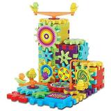 81 Piece Funny Bricks Gear Building Toy Set - Interlocking Learning Blocks - Motorized Spinning Gears