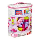 MEGA BLOKS Fisher-Price Toddler Block Toys Big Building Bag with 80 Pieces and Storage Bag Pink Gift Ideas for Kids Age 1+ Years