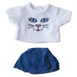 Kitty Kat Top & Denim Skirt Fits Most 14 - 18 Build-a-bear and Make Your Own Stuffed Animals
