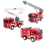 3PC Set: 7 Friction Power Fire Truck Firefighter Rescue Light & Sound Kids Toy